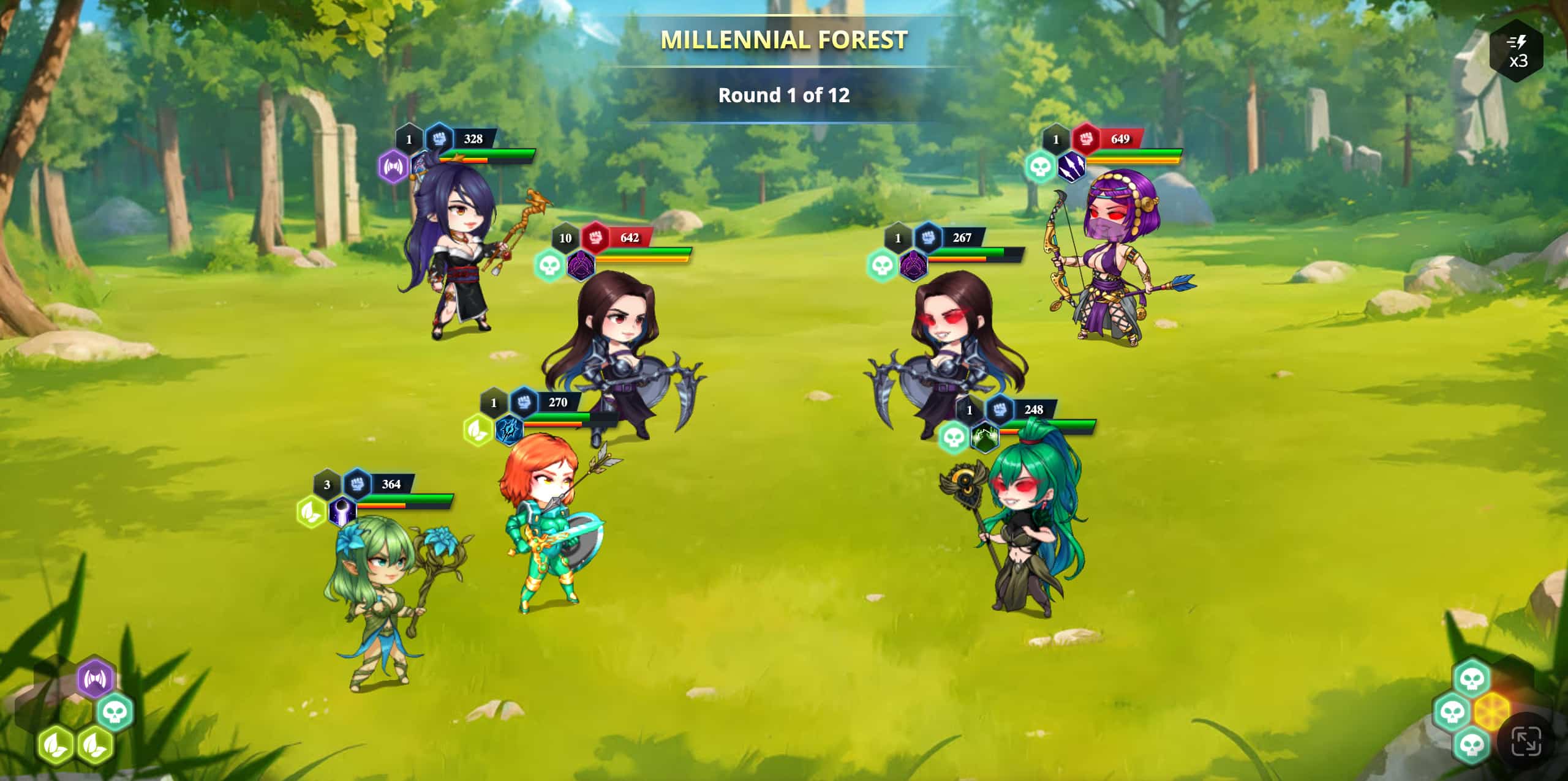 Campaign battle in the Milenial Forest world of Booty Heroes